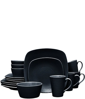 Noritake Colorscapes Swirl Collection 16-Piece Square Set, Service For 4