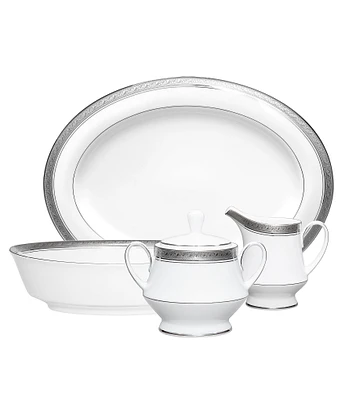 Noritake Crestwood Etched Platinum Porcelain 5-Piece Completer Set