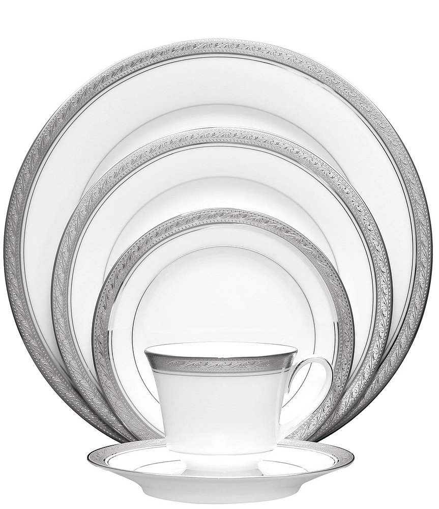 Noritake Crestwood Etched Platinum Porcelain 5-Piece Place Setting
