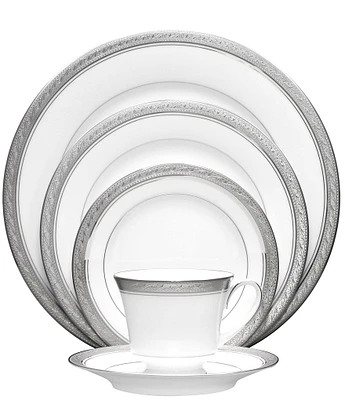 Noritake Crestwood Etched Platinum Porcelain 5-Piece Place Setting