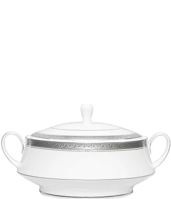 Noritake Crestwood Etched Platinum Porcelain Covered Vegetable Bowl