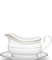 Noritake Montvale Scroll Platinum Bone China Gravy Boat w/ Stand