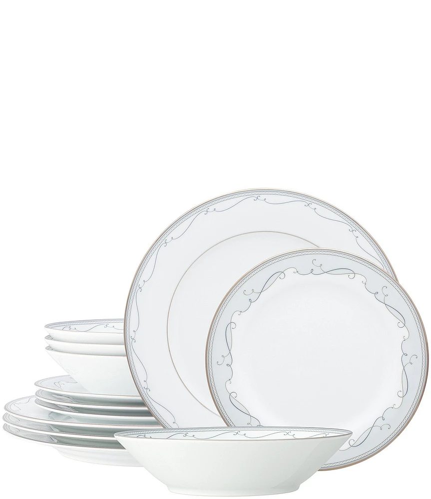 Noritake Satin Flourish Collection 12-Piece Set, Service For 4