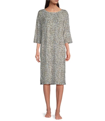 Nottibianche Blue & Grey Dot Print 3/4 Sleeve Side Slit Knit Caftan