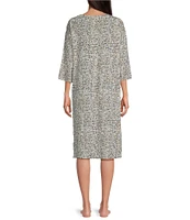 Nottibianche Blue & Grey Dot Print 3/4 Sleeve Side Slit Knit Caftan