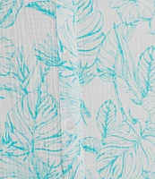 Nottibianche Cap Sleeve Split Round Neck Woven Button Front Double Cloth Palm Print Caftan