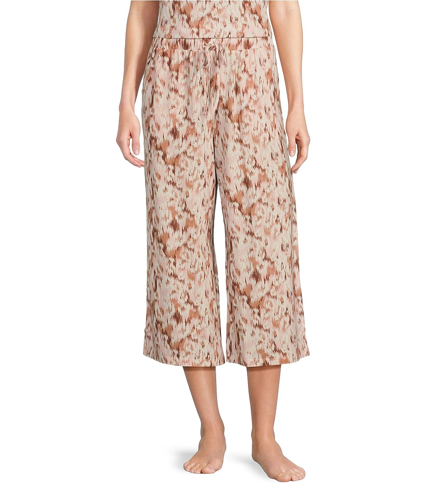 Nottibianche Ikat Print Coordinating Knit Cropped Drawstring Sleep Pant