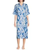 Nottibianche Ikat Print Notch Collar Short Sleeve Button-Front Caftan