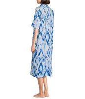 Nottibianche Ikat Print Notch Collar Short Sleeve Button-Front Caftan