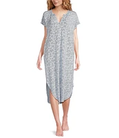 Nottibianche Scroll Print Cap Sleeve Split Round Neck Knit Caftan