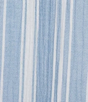 Nottibianche Short Sleeve Split Round Neck Button Front Striped Gauze Caftan