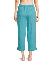 Nottibianche Solid Woven Double Cloth Drawstring Tie Coordinating Sleep Capri Pant