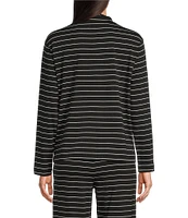 Nottibianche Stripe Print Long Sleeve Collared V-Neck Knit Coordinating Sleep Top