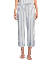 Nottibianche Striped Drawstring Tie Coordinating Woven Cropped Sleep Pant