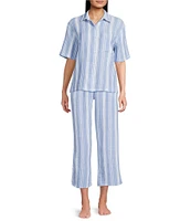Nottibianche Striped Gauze Drawstring Tie Coordinating Cropped Sleep Pants