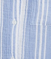 Nottibianche Striped Gauze Short Sleeve Notch Collar Button Front Coordinating Sleep Top