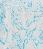 Nottibianche Woven Double Cloth Palm Print Drawstring Tie Coordinating Sleep Capri Pant