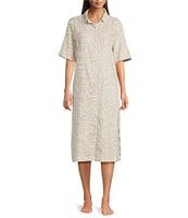 Nottibianche Woven Geo Animal Short Sleeve Notch Collar Button Front Caftan