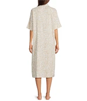 Nottibianche Woven Geo Animal Short Sleeve Notch Collar Button Front Caftan
