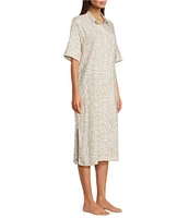 Nottibianche Woven Geo Animal Short Sleeve Notch Collar Button Front Caftan