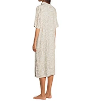 Nottibianche Woven Geo Animal Short Sleeve Notch Collar Button Front Caftan