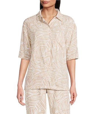 Nottibianche Woven Geo Animal Short Sleeve Notch Collar Coordinating Sleep Top