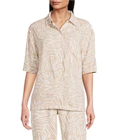 Nottibianche Woven Geo Animal Short Sleeve Notch Collar Coordinating Sleep Top