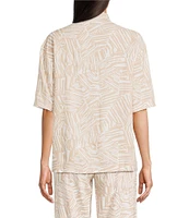 Nottibianche Woven Geo Animal Short Sleeve Notch Collar Coordinating Sleep Top