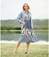 Nurture by Westbound 3/4 Sleeve Floral Button Front Midi Dress