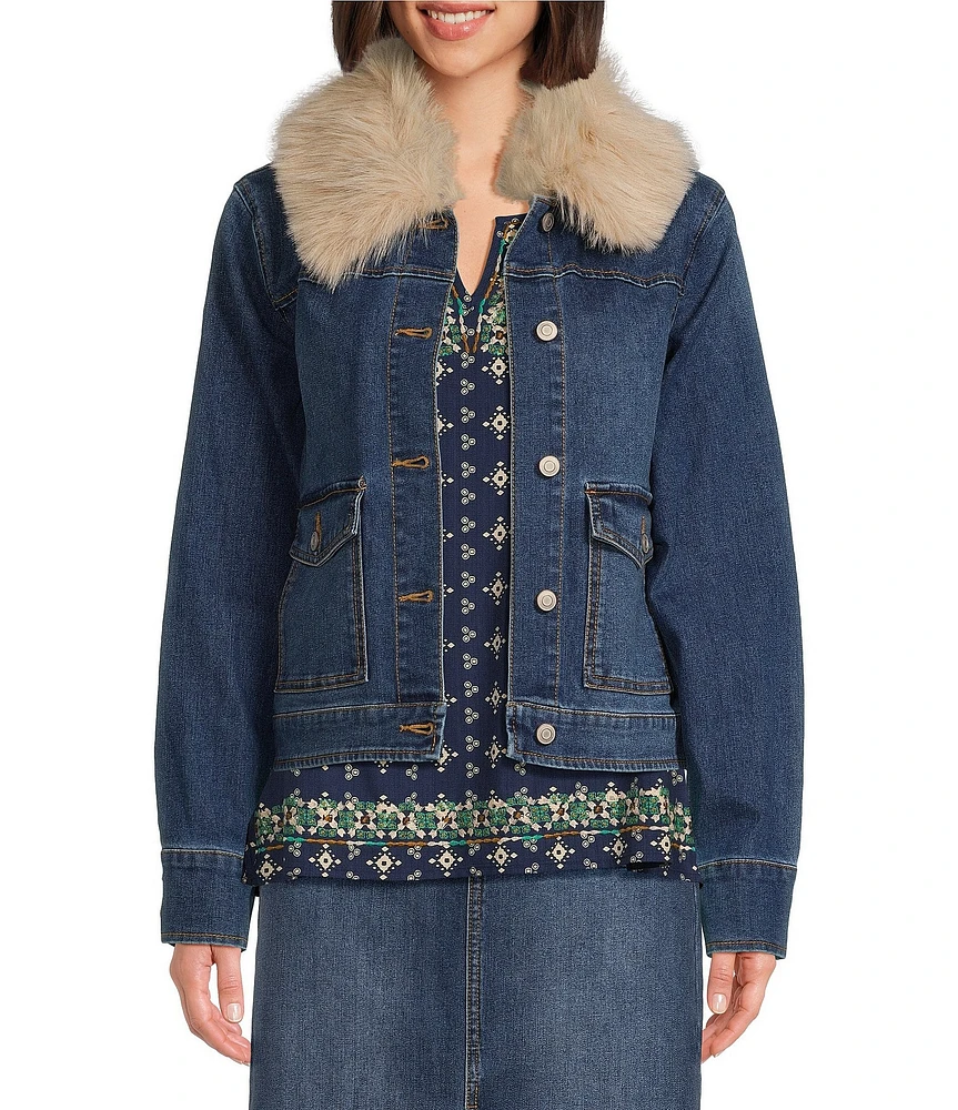 Nurture by Westbound Detachable Faux-Fur Collar Denim Jacket