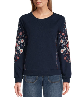 Nurture by Westbound Embroidered Long Sleeve Crew Neck Sweatshirt