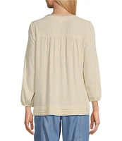 Nurture by Westbound Embroidered Split Round Neck 3/4 Sleeve Blouse