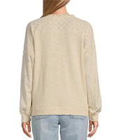 Nurture by Westbound Eyelet Sleeve Henley Neckline Knit Top