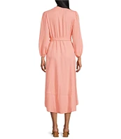 Nurture by Westbound Faux Wrap V-Neckline 3/4 Sleeve Belted Midi Dress