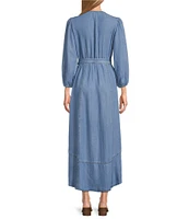 Nurture by Westbound Faux Wrap V-Neckline 3/4 Sleeve Belted Midi Dress