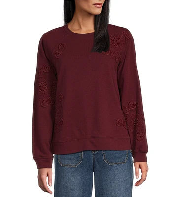 Nurture by Westbound Floral Applique Long Sleeve Crew Neck Sweatshirt