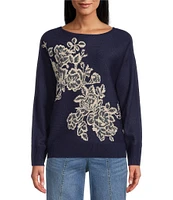 Nurture by Westbound Floral Pattern Crew Neck Pullover Sweater