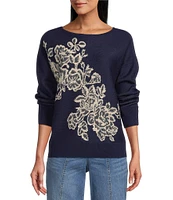 Nurture by Westbound Floral Pattern Crew Neck Pullover Sweater