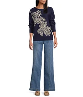 Nurture by Westbound Floral Pattern Crew Neck Pullover Sweater