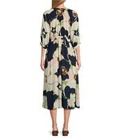 Nurture by Westbound Floral V-Neck 3/4 Sleeve Midi Dress