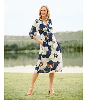 Nurture by Westbound Floral V-Neck 3/4 Sleeve Midi Dress