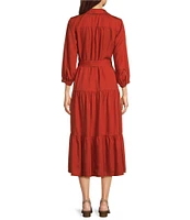 Nurture by Westbound Henley Neckline 3/4 Sleeve Belted Midi Dress