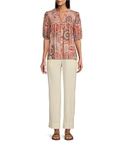 Nurture by Westbound Linen Blend Mid Rise Utility Side Pocket Cropped Wide Leg Ankle Length Pant