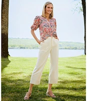 Nurture by Westbound Linen Blend Mid Rise Utility Side Pocket Cropped Wide Leg Ankle Length Pant