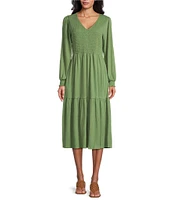 Nurture by Westbound Long Sleeve Smocked Bodice Midi Dress