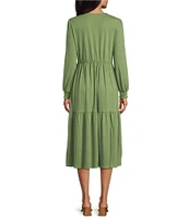 Nurture by Westbound Long Sleeve Smocked Bodice Midi Dress