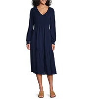 Nurture by Westbound Long Sleeve Smocked Bodice Midi Dress