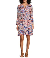 Nurture by Westbound Long Sleeve V-Neck Button Front Smocked Waist Dress