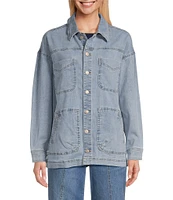 Nurture by Westbound Petite Size Flap Pocket Long Sleeve Button Front Denim Jacket