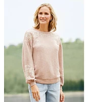 Nurture by Westbound Petite Size Knit Long Sleeve Crew Neck Embroidered Sweatshirt